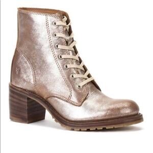 FRYE SABRINA 6G Boots RARE Leather Goodyear Welt Lace Up Pink Metallic Silver 8